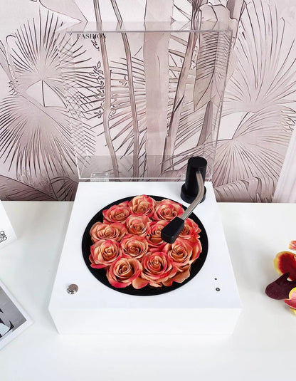 Bluetooth Record Player & Preserved Flower Creative Gift Box — An "Eternal Rose" Floral Surprise Birthday Gift for Her