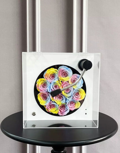 Bluetooth Record Player & Preserved Flower Creative Gift Box — An "Eternal Rose" Floral Surprise Birthday Gift for Her