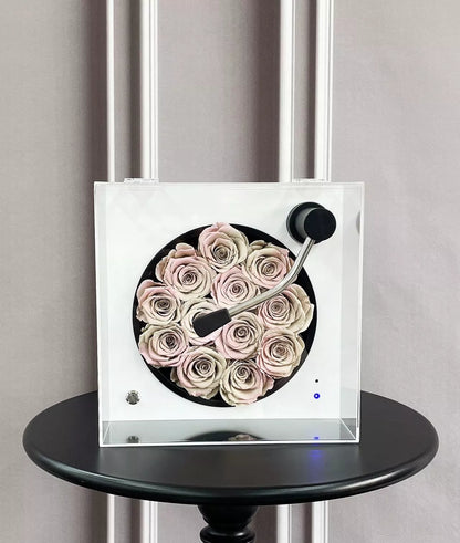 Bluetooth Record Player & Preserved Flower Creative Gift Box — An "Eternal Rose" Floral Surprise Birthday Gift for Her