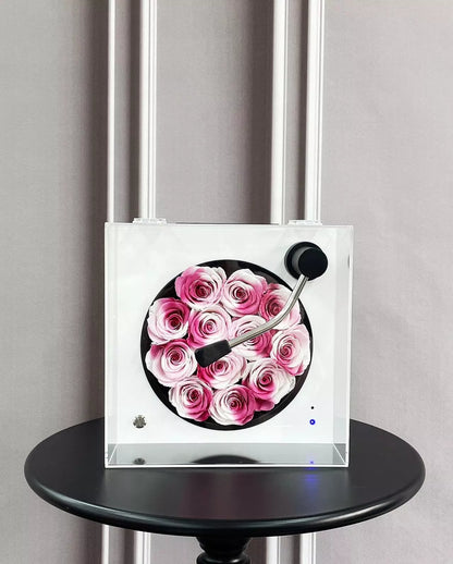 Bluetooth Record Player & Preserved Flower Creative Gift Box — An "Eternal Rose" Floral Surprise Birthday Gift for Her