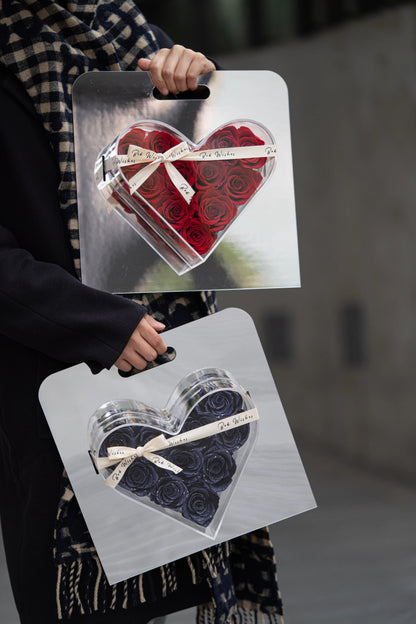 Preserved Rose Mirror-Heart Ornament — The Perfect Gift for Qixi Festival; Also Ideal for Anniversaries, Wedding Favors, and Birthday Celebrations.