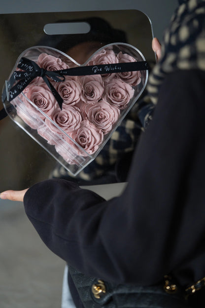 Preserved Rose Mirror-Heart Ornament — The Perfect Gift for Qixi Festival; Also Ideal for Anniversaries, Wedding Favors, and Birthday Celebrations.