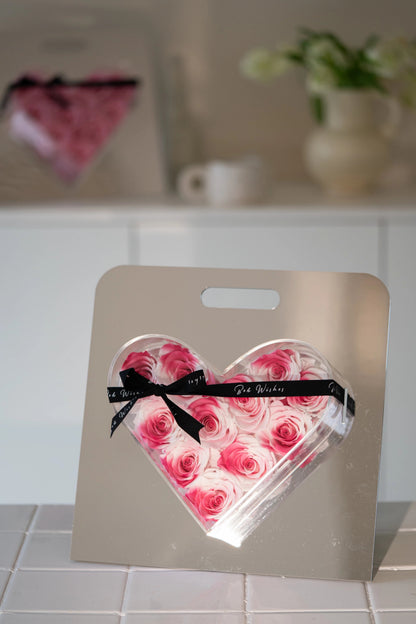 Preserved Rose Mirror-Heart Ornament — The Perfect Gift for Qixi Festival; Also Ideal for Anniversaries, Wedding Favors, and Birthday Celebrations.