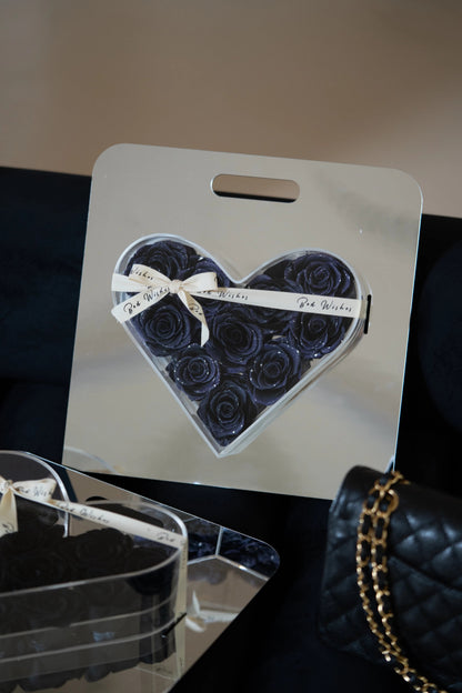 Preserved Rose Mirror-Heart Ornament — The Perfect Gift for Qixi Festival; Also Ideal for Anniversaries, Wedding Favors, and Birthday Celebrations.