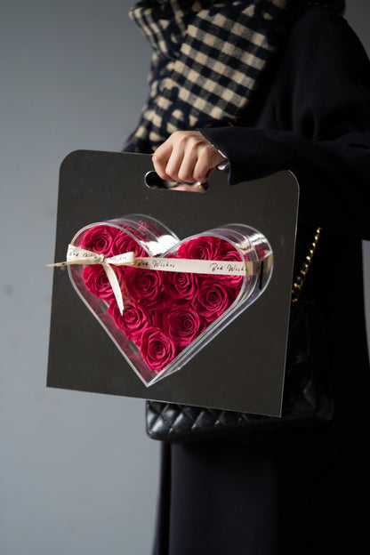 Preserved Rose Mirror-Heart Ornament — The Perfect Gift for Qixi Festival; Also Ideal for Anniversaries, Wedding Favors, and Birthday Celebrations.