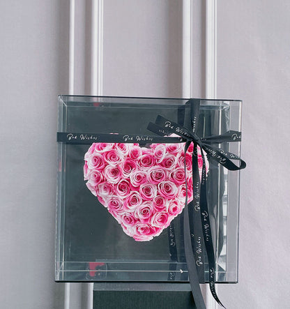 Acrylic Preserved Rose Heart-Shaped Gift Box — A Romantic Gift for Your Beloved; Ideal for Birthdays, Holidays, and Wedding Favors