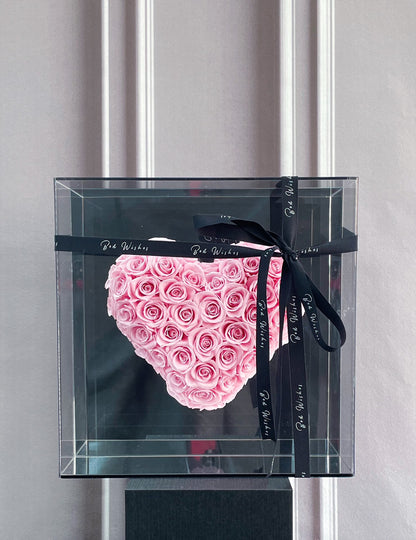 Acrylic Preserved Rose Heart-Shaped Gift Box — A Romantic Gift for Your Beloved; Ideal for Birthdays, Holidays, and Wedding Favors