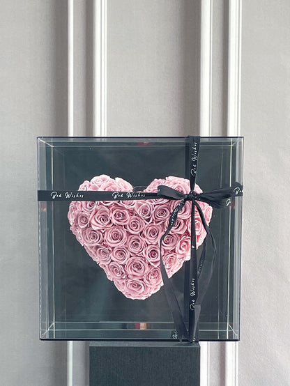 Acrylic Preserved Rose Heart-Shaped Gift Box — A Romantic Gift for Your Beloved; Ideal for Birthdays, Holidays, and Wedding Favors