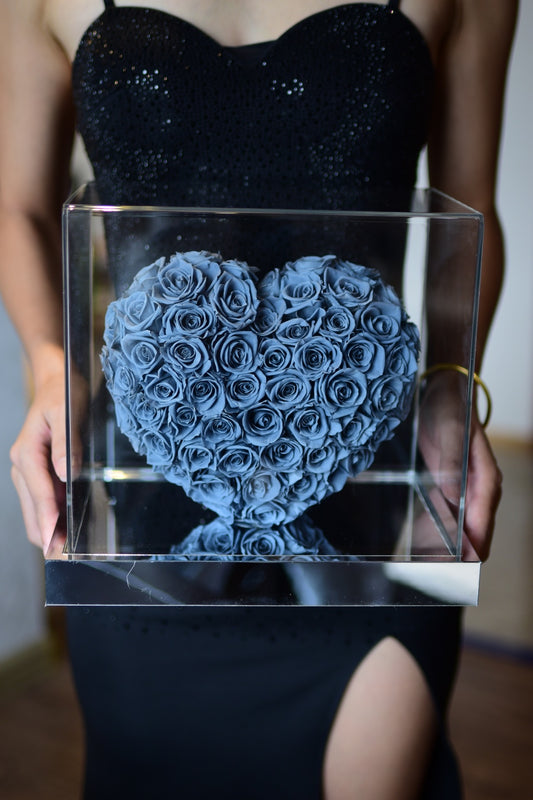 Luxury Eternal Blooming Rose Encased in a Crystal Clear Heart - Elegant Anniversary Gift for Her, Mother's Day Present