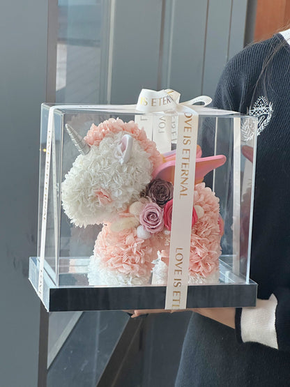 Charming & Adorable Preserved Flower Unicorn Ornament — Elegant Anniversary Gift Box, Ideal Holiday Present & Birthday Gift Set