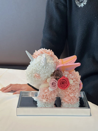 Charming & Adorable Preserved Flower Unicorn Ornament — Elegant Anniversary Gift Box, Ideal Holiday Present & Birthday Gift Set