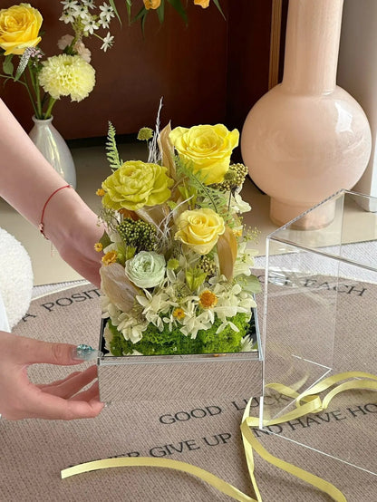 Premium Preserved Flower Garden Gift Box: Acrylic Everlasting Rose Ornament — A Birthday and Valentine's Day Gift for Female Friends