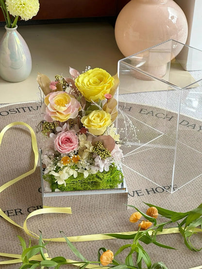 Premium Preserved Flower Garden Gift Box: Acrylic Everlasting Rose Ornament — A Birthday and Valentine's Day Gift for Female Friends