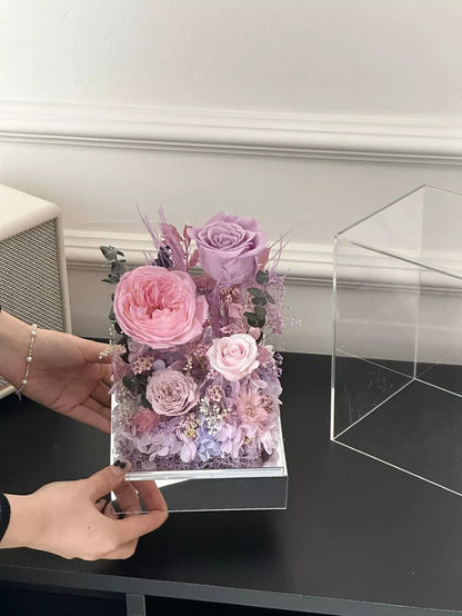 Premium Preserved Flower Garden Gift Box: Acrylic Everlasting Rose Ornament — A Birthday and Valentine's Day Gift for Female Friends