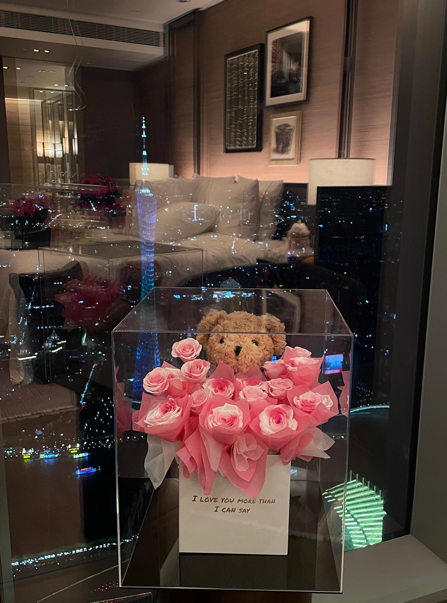 KIARA trendy flower factory Chinese Valentine's Day gift preserved flower rose teddy bear garden ornaments gift for girlfriend