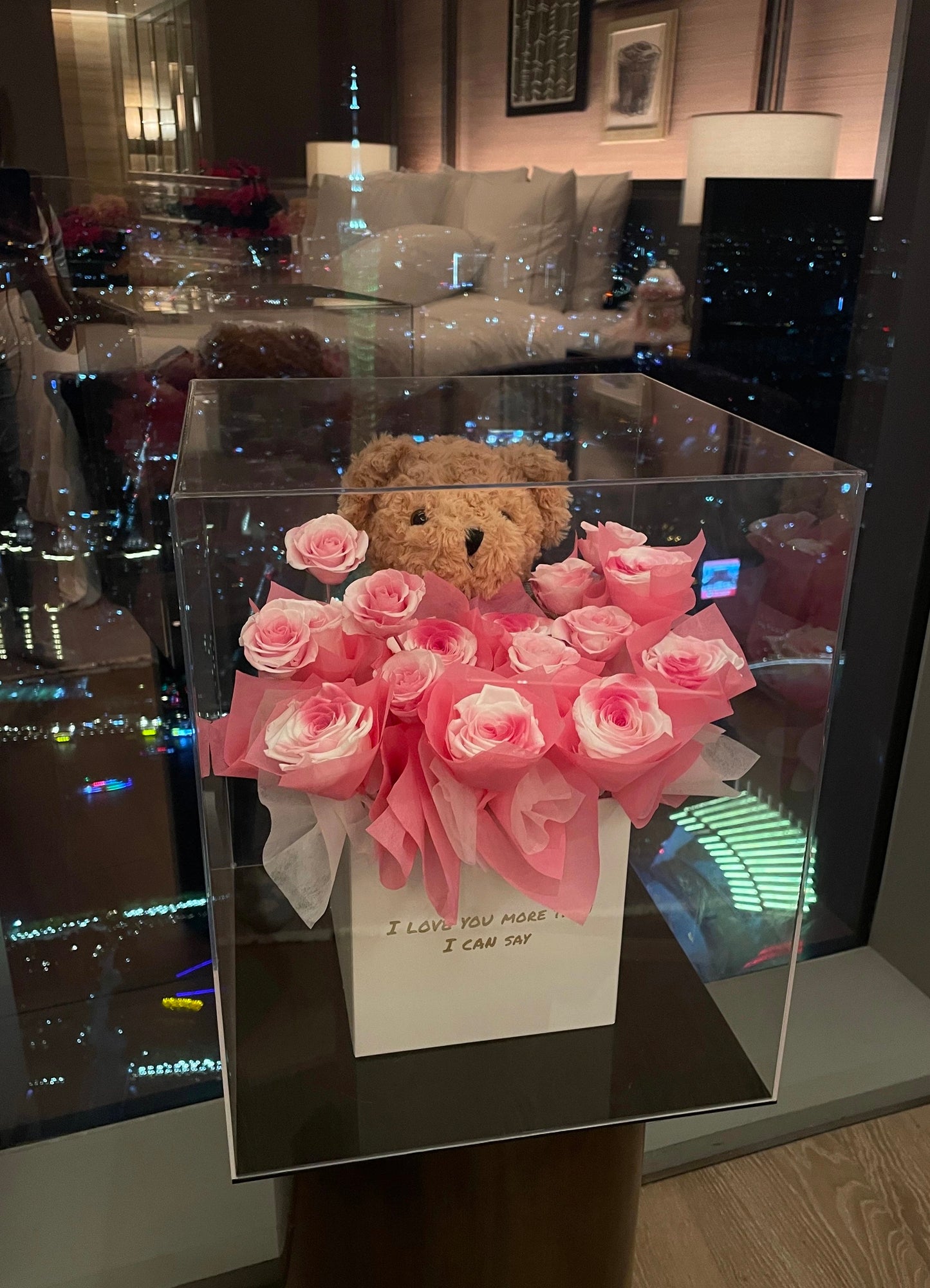 KIARA trendy flower factory Chinese Valentine's Day gift preserved flower rose teddy bear garden ornaments gift for girlfriend