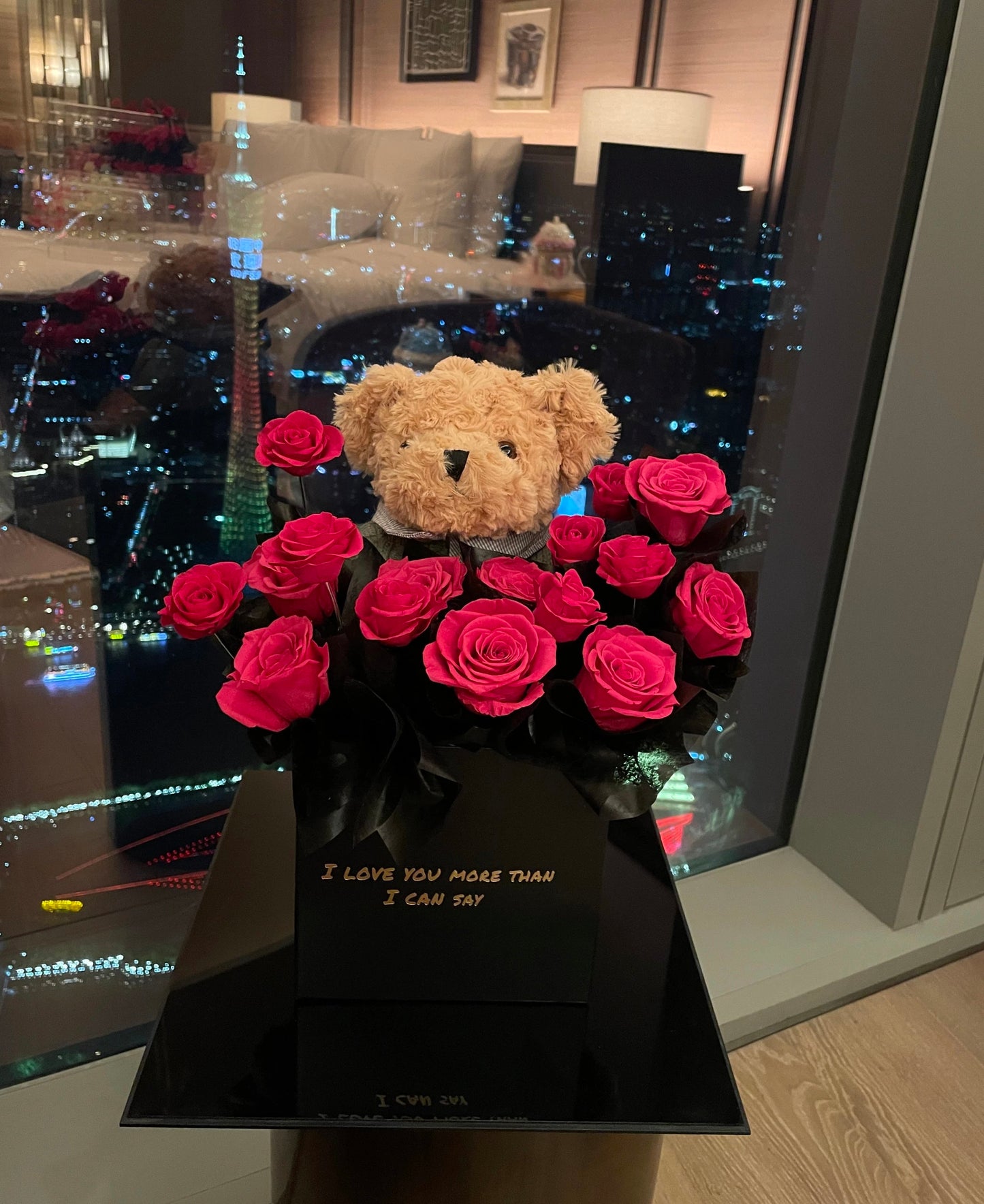 KIARA trendy flower factory Chinese Valentine's Day gift preserved flower rose teddy bear garden ornaments gift for girlfriend