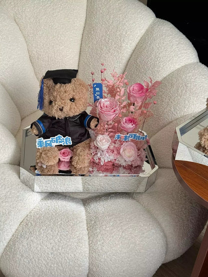 Cartoon Plush & Preserved Flower Gift Box Set — Graduation Season Bouquet & Plush Toy Gift, Birthday Present, or Party Favor