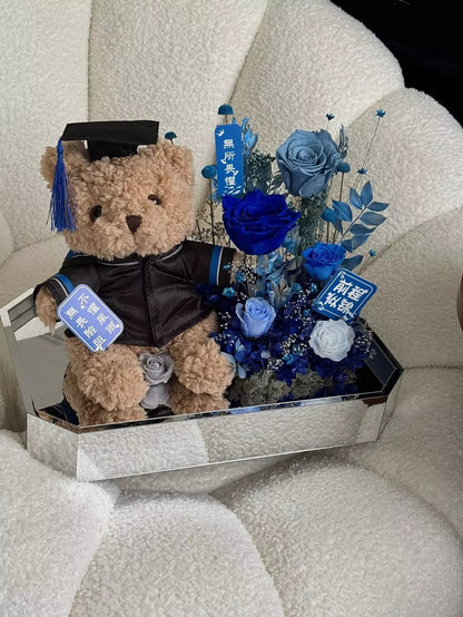 Cartoon Plush & Preserved Flower Gift Box Set — Graduation Season Bouquet & Plush Toy Gift, Birthday Present, or Party Favor