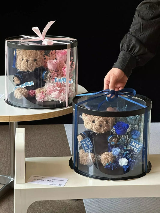 Teddy bear and eternal rose combination graduation season flower doll gift birthday gift Bijie gift