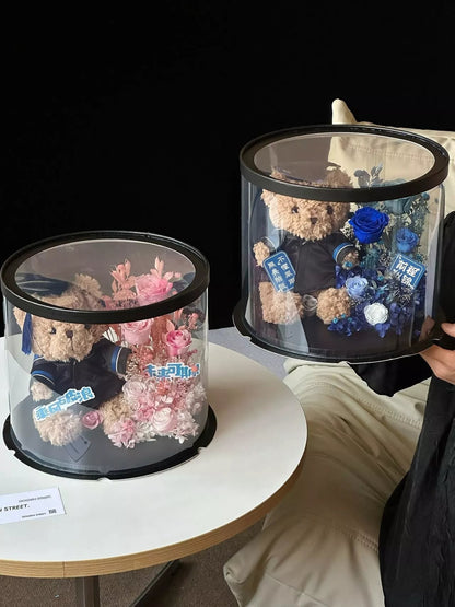 Creative Cartoon Preserved Flower Art Gift Box — Graduation Season Bouquet, Plush Toy, Birthday Gift, and Keepsake