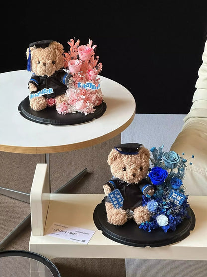 Creative Cartoon Preserved Flower Art Gift Box — Graduation Season Bouquet, Plush Toy, Birthday Gift, and Keepsake