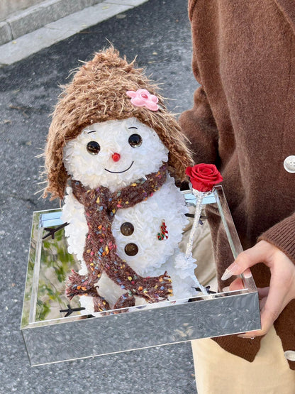 Creative Cartoon Snowman Preserved Flower Art Ornament: Featuring an adorable cartoon snowman design, it makes for a delightful birthday gift.