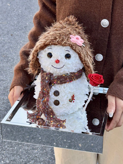 Creative Cartoon Snowman Preserved Flower Art Ornament: Featuring an adorable cartoon snowman design, it makes for a delightful birthday gift.