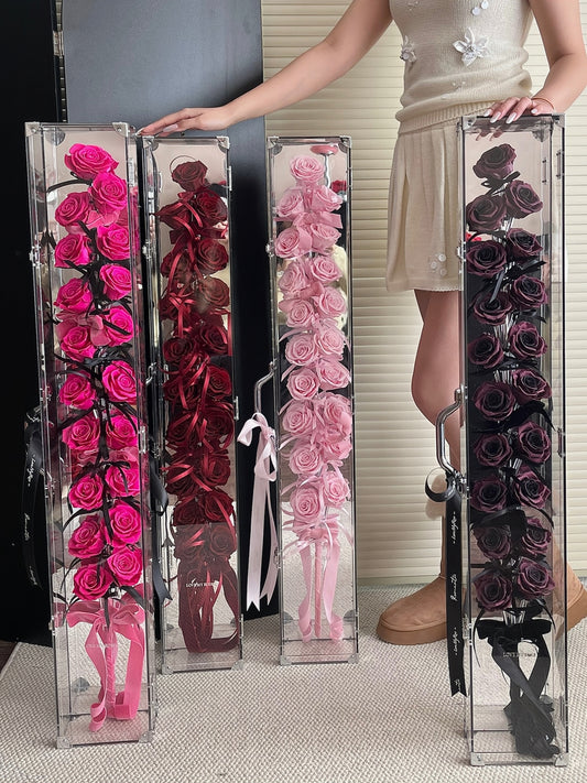 Acrylic gift box, everlasting rose gift box, candied haws bouquet, 19 large roses, pink Floyd red, plum jam