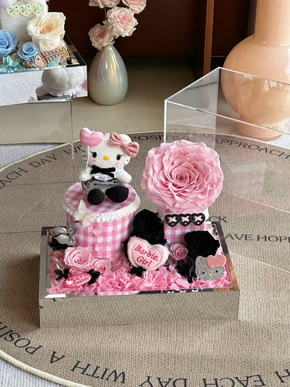 Creative Preserved Flower Gift Box × Cartoon Doll Garden Art Ornament — A Gift for Valentine's Day, Birthdays, and Anniversaries