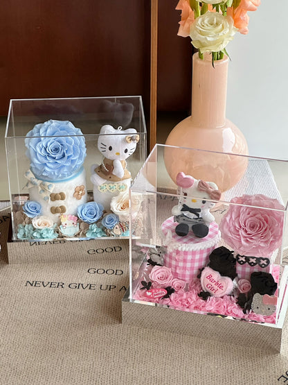 Creative Preserved Flower Gift Box × Cartoon Doll Garden Art Ornament — A Gift for Valentine's Day, Birthdays, and Anniversaries