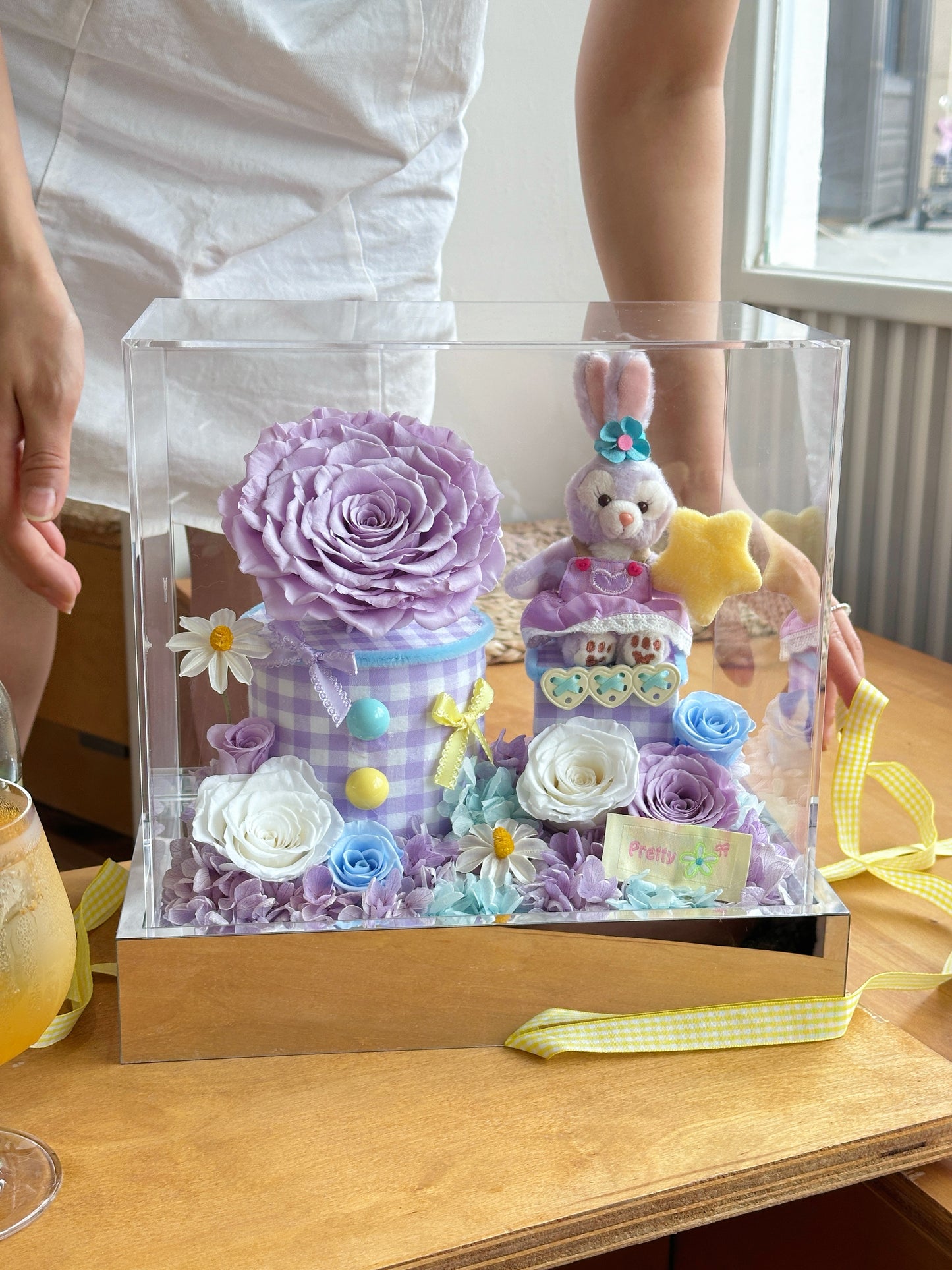 Creative Preserved Flower Gift Box × Cartoon Doll Garden Art Ornament — A Gift for Valentine's Day, Birthdays, and Anniversaries