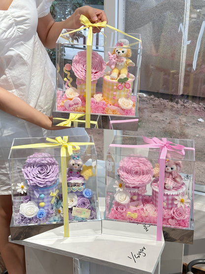 Creative Preserved Flower Gift Box × Cartoon Doll Garden Art Ornament — A Gift for Valentine's Day, Birthdays, and Anniversaries
