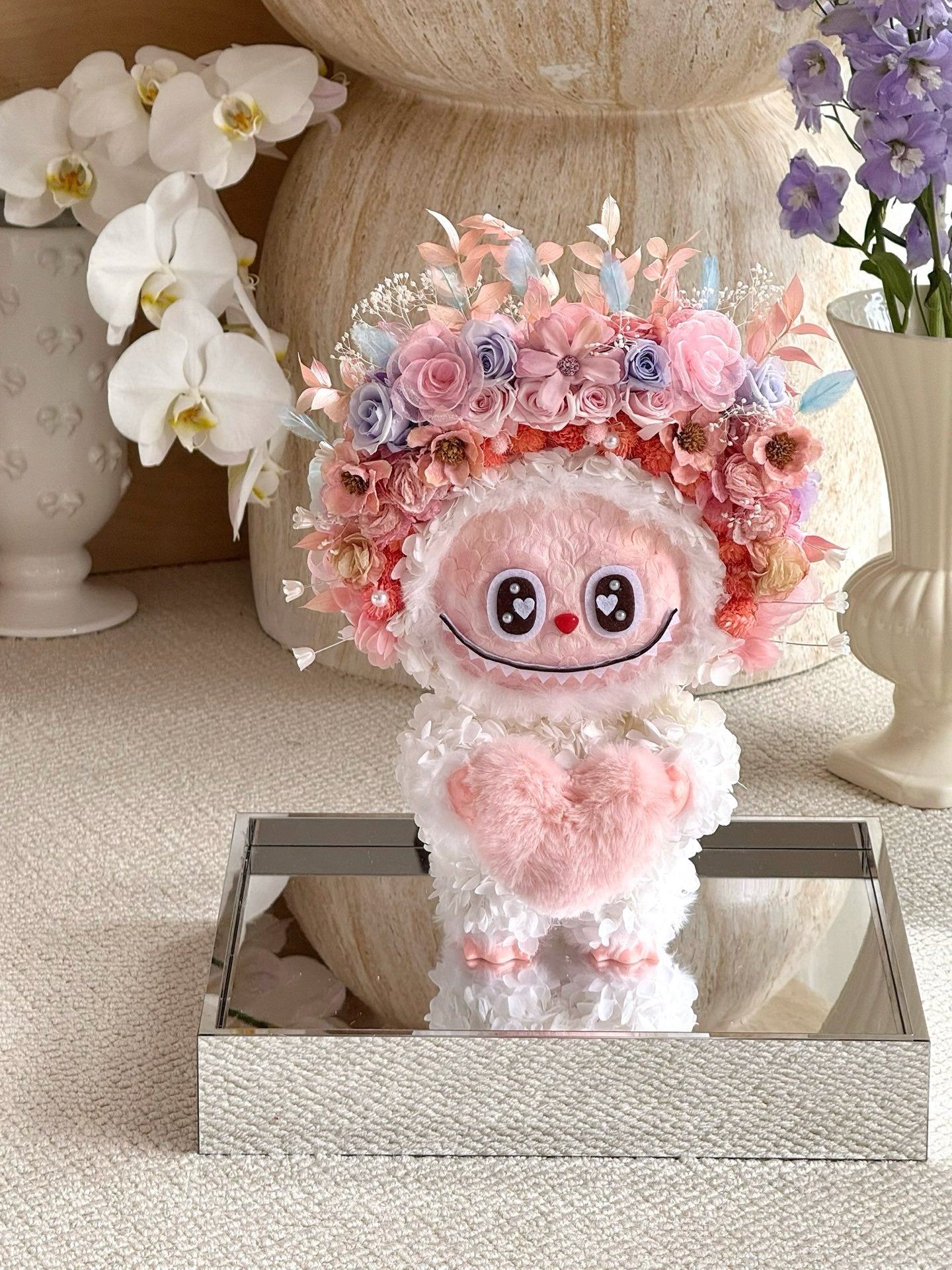 Preserved flower rose labubu doll real flower gift box high-end luxury birthday gift for children and girlfriend