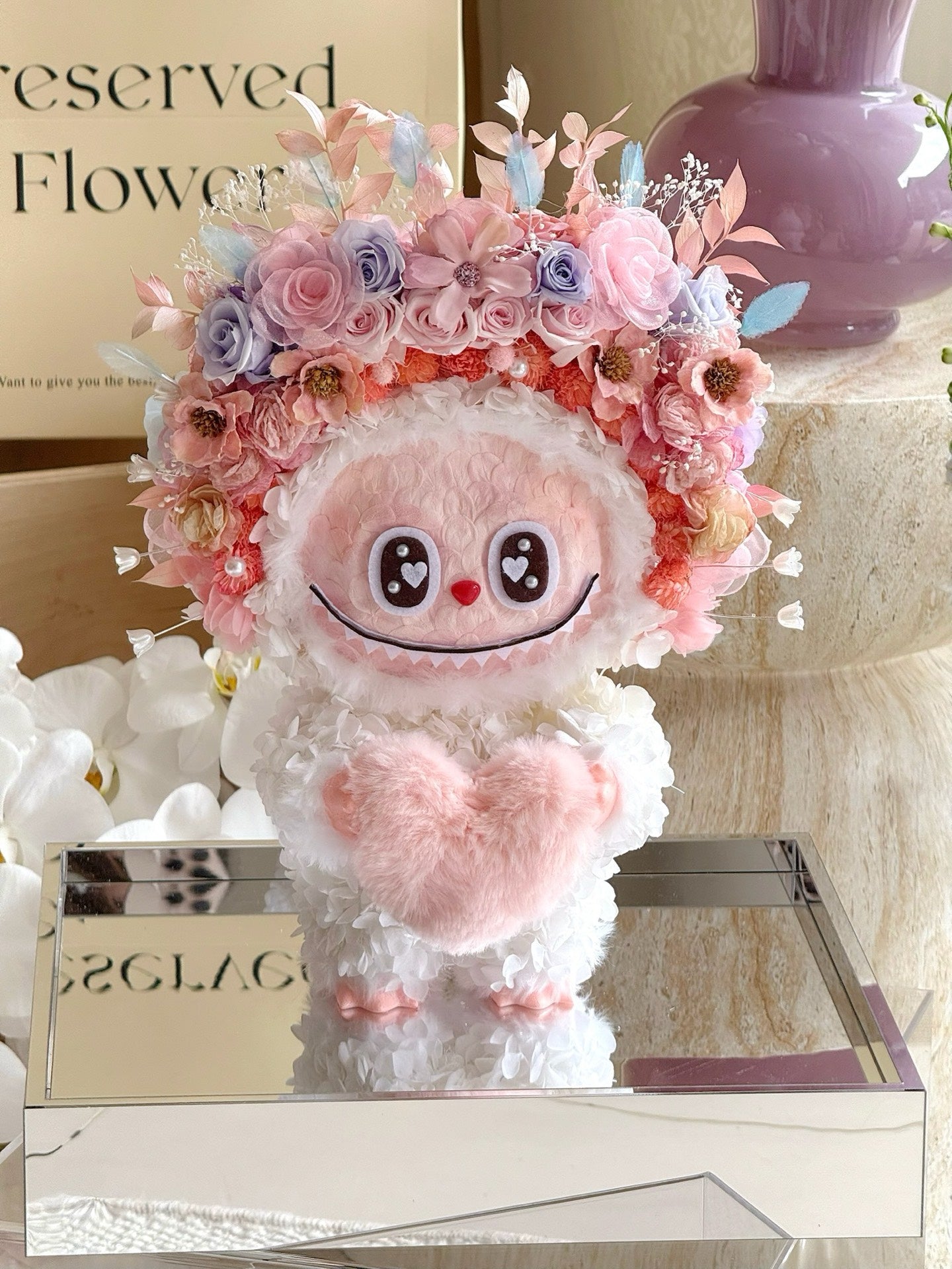 Preserved flower rose labubu doll real flower gift box high-end luxury birthday gift for children and girlfriend