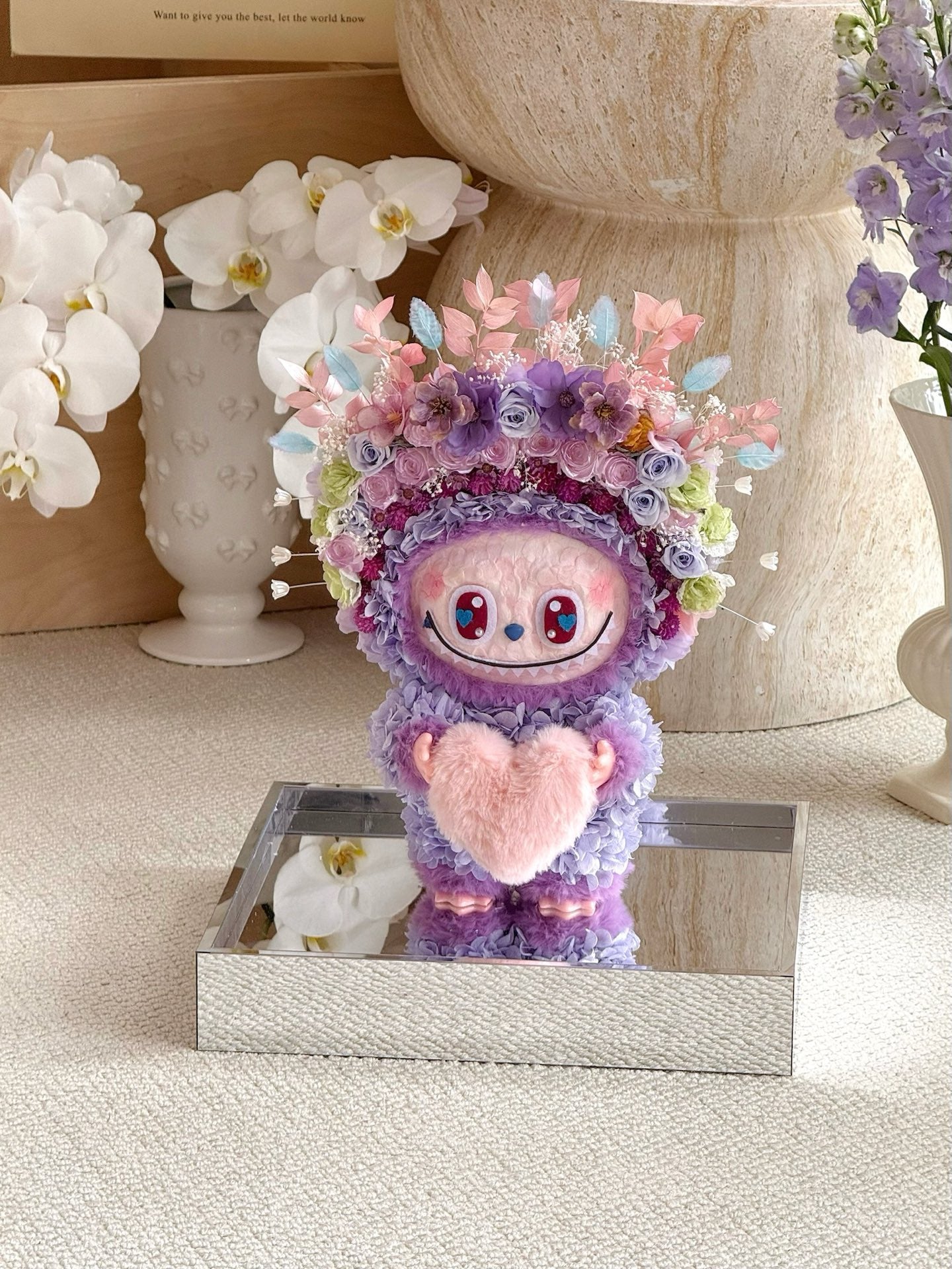 Preserved flower rose labubu doll real flower gift box high-end luxury birthday gift for children and girlfriend