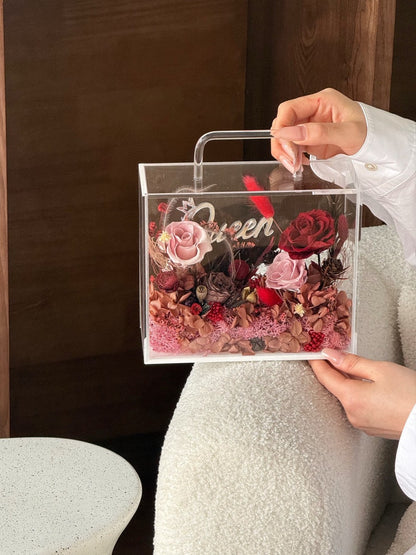 Preserved Rose Gift Box – A Surprise Gift; Rose Garden Gift Box with Carry Handle; Luxurious Eternal Rose Gift Box