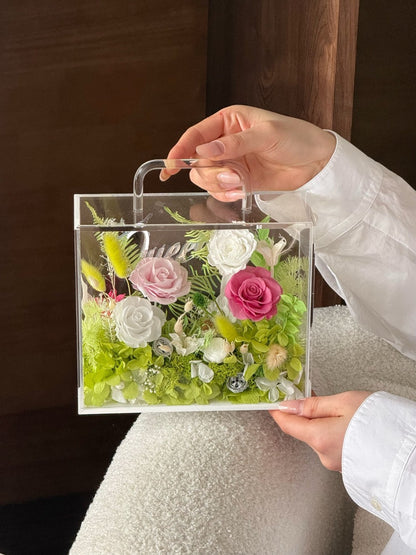 Preserved Rose Gift Box – A Surprise Gift; Rose Garden Gift Box with Carry Handle; Luxurious Eternal Rose Gift Box