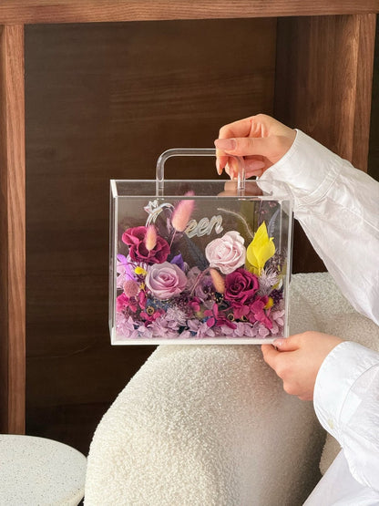 Preserved Rose Gift Box – A Surprise Gift; Rose Garden Gift Box with Carry Handle; Luxurious Eternal Rose Gift Box