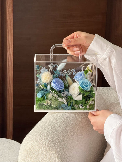 Preserved Rose Gift Box – A Surprise Gift; Rose Garden Gift Box with Carry Handle; Luxurious Eternal Rose Gift Box