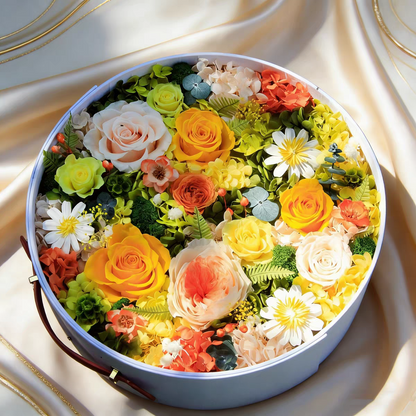 "Garden Embrace" Preserved Flower Box — Handheld Round, Garden-Style Gift Box (A Gift for Mother's Day & Valentine's Day)
