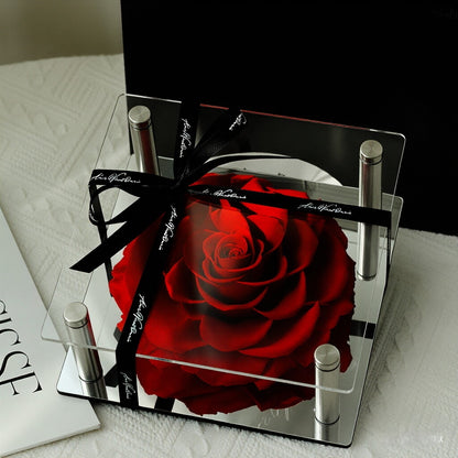 Valentine's Day Gift: Acrylic Heart-Shaped Preserved Rose with Mirror-Finish Heart Accent