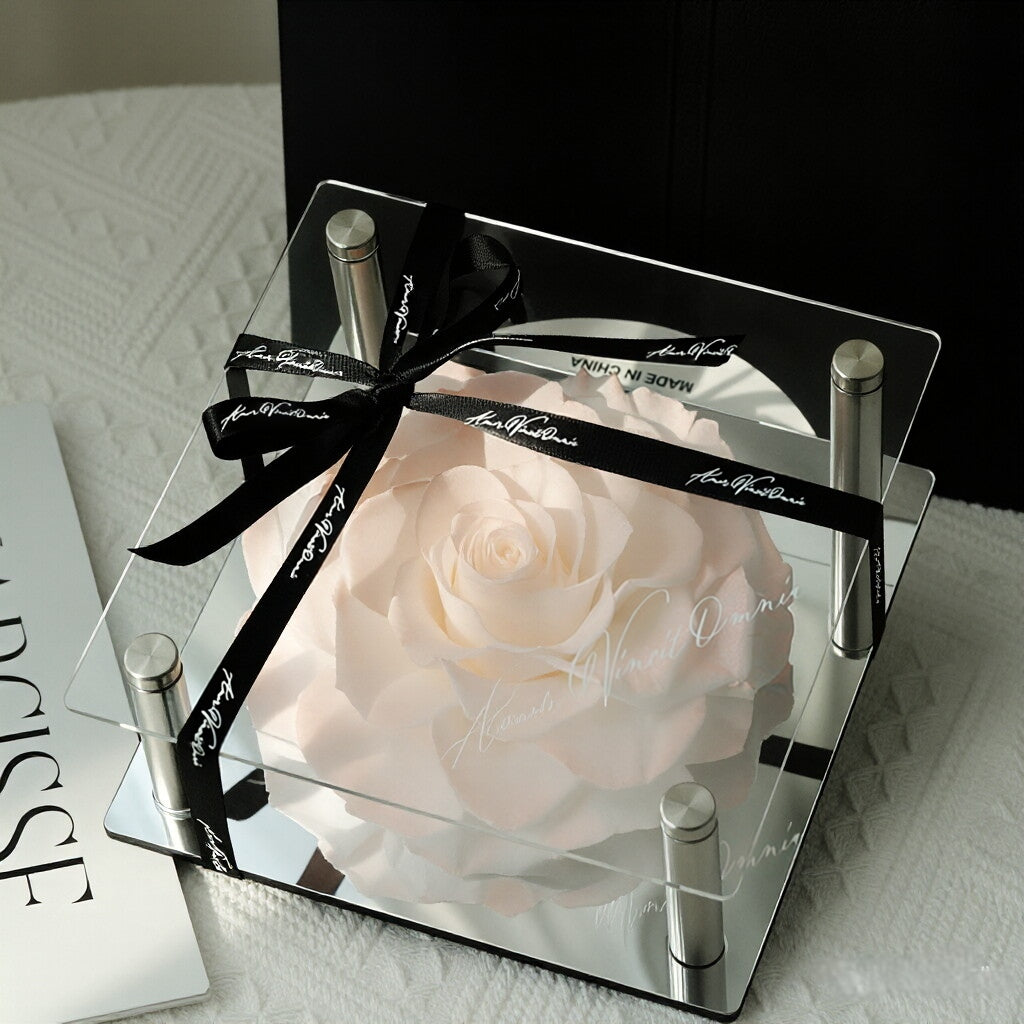 Valentine's Day Gift: Acrylic Heart-Shaped Preserved Rose with Mirror-Finish Heart Accent