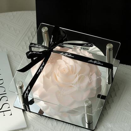Valentine's Day Gift: Acrylic Heart-Shaped Preserved Rose with Mirror-Finish Heart Accent