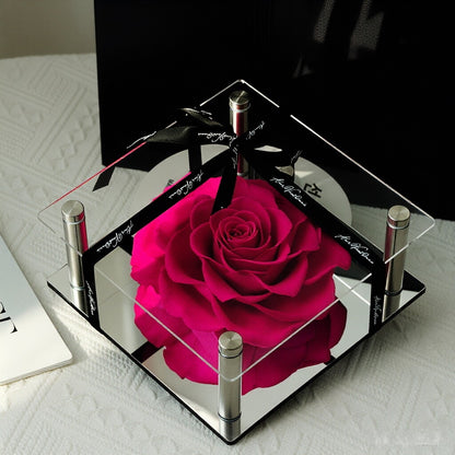 Valentine's Day Gift: Acrylic Heart-Shaped Preserved Rose with Mirror-Finish Heart Accent