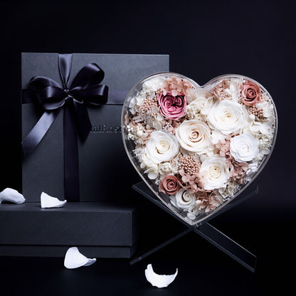 Romantic preserved flower rose gift box – Heart-shaped acrylic rose gift, ideal for anniversaries and Valentine's Day.