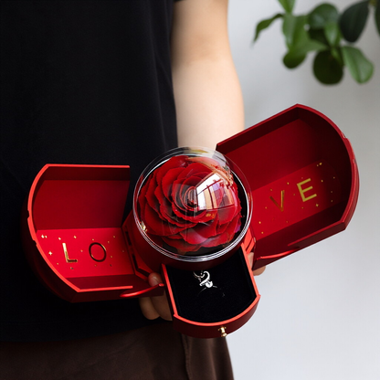 Romantic Preserved Rose Ring Box — Acrylic Proposal Ring Box Decoration