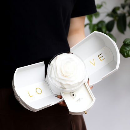 Romantic Preserved Rose Ring Box — Acrylic Proposal Ring Box Decoration