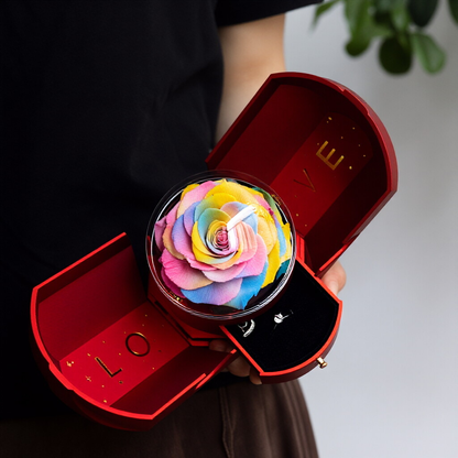 Romantic Preserved Rose Ring Box — Acrylic Proposal Ring Box Decoration