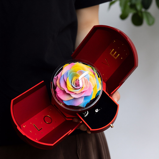 Romantic Preserved Rose Ring Box — Acrylic Proposal Ring Box Decoration